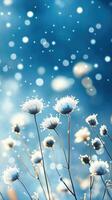 Softly Glowing Dried Flowers Covered in Snow Amidst a Winter Wonderland photo