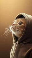 Adorable Cat in Hoodie Gazing Upwards With Soft Facial Features and Magical Expression photo