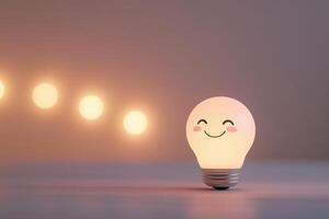Positive Mindset Icon with Smiling Light Bulb Glowing in a Creative 3D Design for Inspirational Themes photo