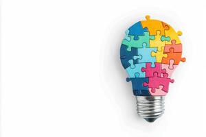 Diverse Teamwork Concept Illustrated by Colorful Jigsaw Puzzle Pieces in a Lightbulb Shape photo