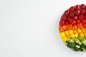 Colorful Vegetable Platter with Rainbow Arrangement and Fresh Ingredients on a White Background photo