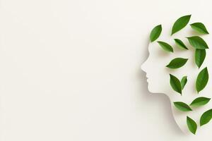 Concept of Mental Detox with Nature Elements Represented by Leaf Decorations for Brain Health and Well-being photo