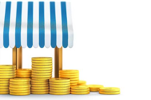 3D Mobile Commerce Checkout Screen with Coins and Storefront Illustration for Digital Payment Solutions photo