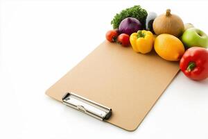 Fresh Produce Arrangement on Clipboard for Shopping and Wishlist Creation photo
