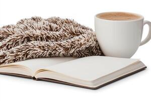 Cozy Open Notebook for Self-Care Journaling with Warm Drink and Soft Decor Accents photo
