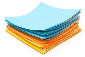 Colorful Stack of Documents Representing Financial Data and Investor Meeting Essentials in a 3D Perspective photo