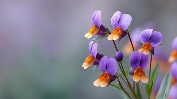 Vibrant Purple Flowers with Orange Accents Against a Soft Focus Background for Nature Lovers photo