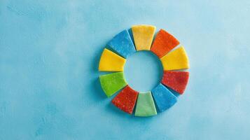 Colorful Pie Slices Arranged in Circular Pattern on Light Blue Background photo