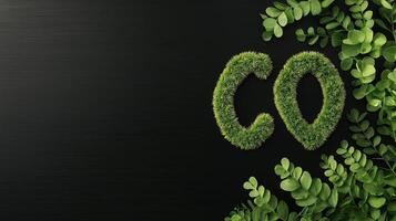 Green Foliage CO2 Reduction Icon on Dark Background Representing Sustainability and Environmental Awareness photo