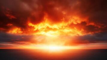 Captivating Sunset Over Calm Ocean with Dramatic Sky and Vibrant Colors at Dusk photo
