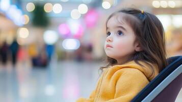 Young Child in Shopping Environment with Futuristic Augmented Reality Shopping Experience photo