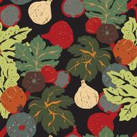 a pattern with fruits and vegetables on black background vector