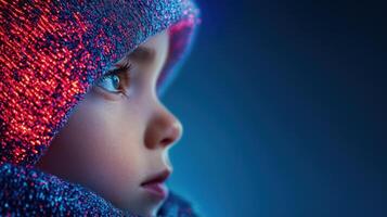 Child in Futuristic Fashion with LED Lights and Innovative Textile Designs in Studio Setting photo
