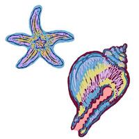 a starfish and shell are shown in a colorful pattern vector