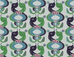 a pattern with green and blue snakes on it vector