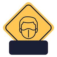 diamond yellow icon sign with rounded corners caution face mask required vector