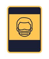 rectangular yellow sign caution face mask required isolated on white background vector