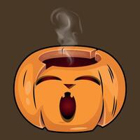 stylized funny halloween pumpkin with a carved smile from which steam comes out isolated on a brown background vector
