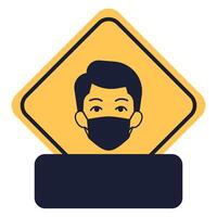 diamond yellow icon sign with rounded corners caution face mask required on white background vector