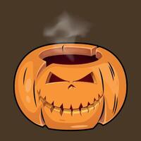 stylized colorful sinister halloween pumpkin with a carved smile from which steam comes out vector