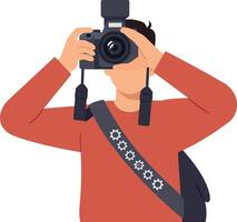 Photographer capturing image with digital camera and red sweater illustration vector