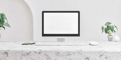Workspace desk and Product Mockup White blank screen for your Template design and copy space photo