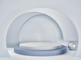 Abstract background Geometric Shape Scenes with Podium scenes in Blue and gray circles. Mockup For Podium Display Or Showcase 3d illustration photo