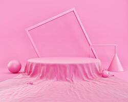 Abstract Pink Color Geometric Shape, Mockup Fabric For Podium Display Or Showcase, Presentation of Product packs for Podium product. 3d illustration photo