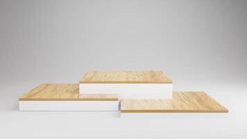 Wood Podium display in abstract white composition Minimalist mockup for podium presentation or platform product template concept photo