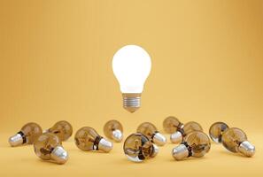 Idea different on yellow pastel background with innovate, knowledge and solution concept. photo
