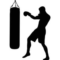 Silhouette of boxer practicing with punching bag for strength and stamina vector