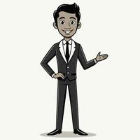 Smiling cartoon businessman presenting gesture in a suit and tie vector
