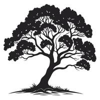 Silhouette of a solitary tree with lush foliage and grass vector