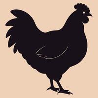 Black chicken silhouette illustration on light brown background animal vector