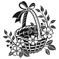 Decorative floral basket with bow illustration elegant design element vector