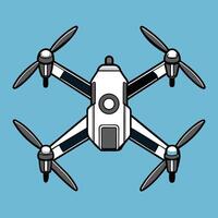 Graphic illustration of a modern drone with four propellers on light blue vector