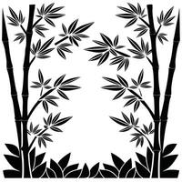 Black and white bamboo stalks with leaves frame illustration vector