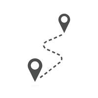 Route between two location pinpoints illustrated with dotted line vector