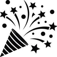 Black and white celebration confetti horn stars and circles graphic vector