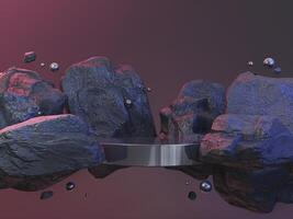 Abstract Black geometric Stone, Rock shape, Mockup for podium display Product presentation. photo