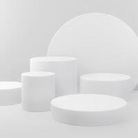 Abstract white color geometric shape, Mockup podium Display for product presentation, modern minimalist scene. photo