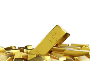 Gold bar stack isolated on white background with investment and trading. photo