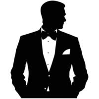 Silhouette of a man in tuxedo with bow tie elegant formal attire vector