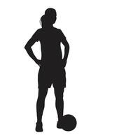 Silhouette of female soccer player with ball isolated on white background vector