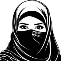 Black and white illustration of a woman wearing a niqab hijab vector
