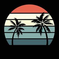 Retro tropical sunset with palm trees illustration vector