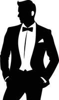 Elegant man silhouette in tuxedo with bow tie and pocket square vector