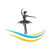 Elegant ballerina silhouette dancing on waves of color vector