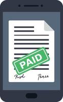 Smartphone displaying signed document with green paid stamp flat design illustration vector