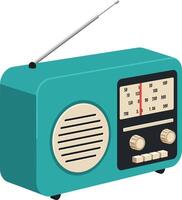 Retro turquoise radio with silver antenna and tuning dials minimal flat design illustration vector